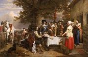 Charles landseer,R.A. Oil on canvas painting of Charles I holding a council of war at Edgecote on the day before the Battle of Edgehill Sweden oil painting artist